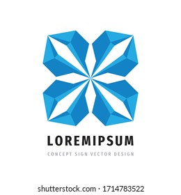 Blue crystall flower logo template design. Geometric decorative sign. Snowflake icon. Social media symbol. Vector illustration.