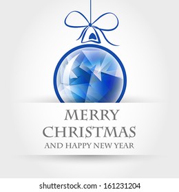 blue crystalline ball with ribbon. christmas concept