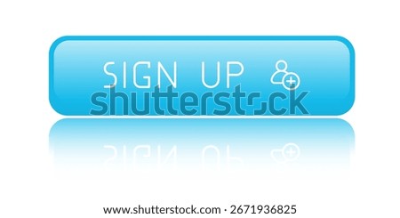 Blue CTA button with text: Sign up, user, UI design.