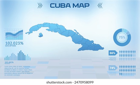 Blue Cuba Map with States, Ilustración vectorial del mapa infográfico de Political Cuba