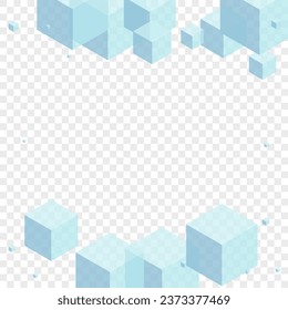 Blue Cube Background Transparent Vector. Cubic Scatter Illustration. White Block Science Texture. Element Card. Grey Minecraft Square.