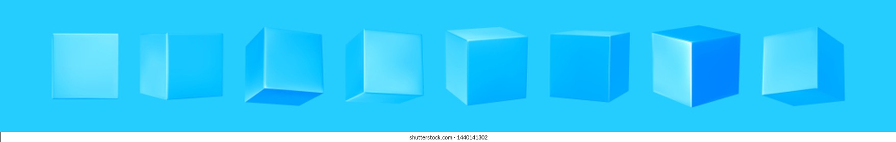 Blue Cube collection. set cubes of geometric 3d objects isolated. Realistic elements vector 