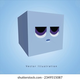 blue cube with lazy face in 3d vector illustration