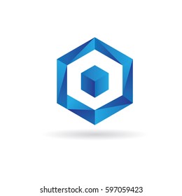 Blue Cube Logo Design Symbol Icon