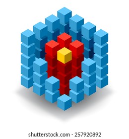 Blue cube logo with red and yellow segments