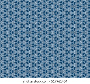 Blue cube. Seamless texture. Optical illusion. Vector illustration. For interior, design, printing, business, template wallpaper.