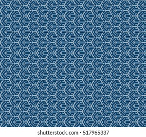 Blue cube. Seamless texture. Optical illusion. Vector illustration. For interior, design, printing, business, template wallpaper.