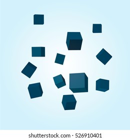 Blue cubes 3d flying and falling, isolated. Vector background illustration for presentation, web, brochure