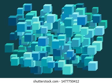 blue cubes 3d installation free in space