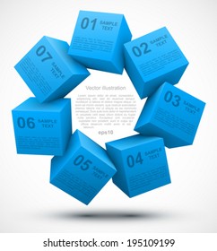 Blue cubes 3D with options.