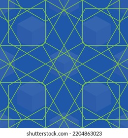 blue cubes and linear geometric ornaments, pattern