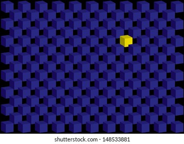 Blue Cubes with One Yellow Cube. Vector 