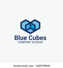 Blue Cubes Vector Logo Design Template