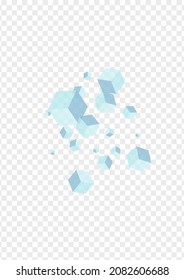 Blue Cubic Background Transparent Vector. Cube Modern Design. Grey Block Shape Illustration. Template Template. White Graphic Box.