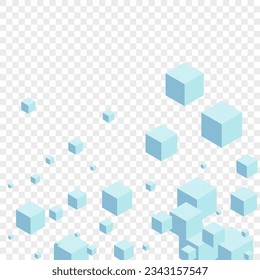 Blue Cubic Background Transparent Vector. Polygon Template Illustration. Gray Block Connection Texture. Chaos Design. White Geometry Cube.