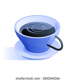 Blue cup of black coffee icon in isometric view. Morning drink at breakfast, coffee break in office concept. Cafe or restaurant menu design element. Vector illustration isolated on white background