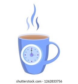 Blue cup with a clock. Tea break.