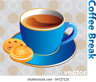 Blue cup of coffee with biscuits