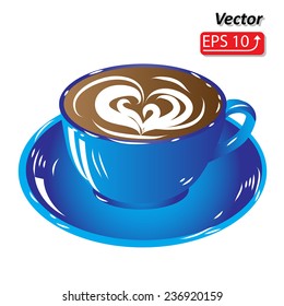 blue cup coffee, hot drink chocolate icon isolated on white background vector illustration