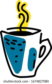 Blue cup with coffee, illustration, vector on white background.