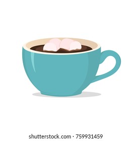 Blue cup of coffee isolated on white background 