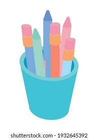 blue cup full of pens