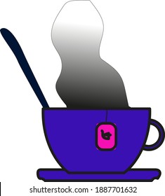 taza azul y cuchara gris