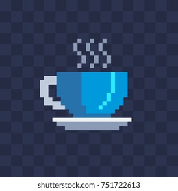 Blue cup icon. Pixel art style. Isolated vector illustration