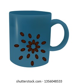 Blue cup isolated on white background. Vector illustration.