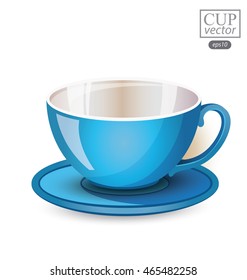 Blue cup isolated on white background. Vector illustration.