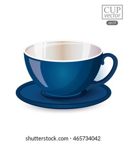 Blue cup isolated on white background. Vector illustration.