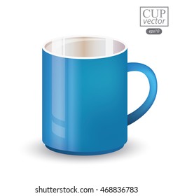 Blue cup isolated on white background. Vector illustration.