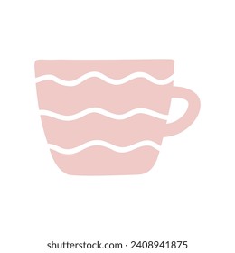 Blue cup mug isolated vector icon. Single object clipart mug with handle. Flat colored design. Cup of coffee, tea, hot drink, cacao. Cute design element.