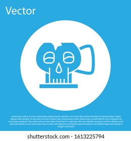 Blue Cup from the skull icon isolated on blue background. White circle button. Vector Illustration