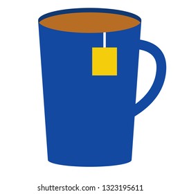 blue cup of tea flat simple illustration. Home and kitchen series. Tableware food and dishes.