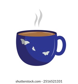 blue cup of tea with white butterflies
