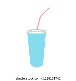 Blue Cup template with with lid and straw for drinks on white background. vector illustration.
