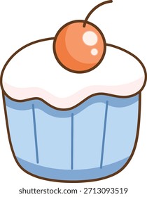 Un cupcake azul con una cereza en la parte superior.