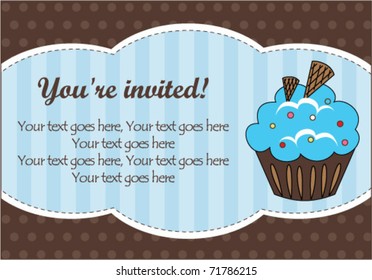 Blue cupcake invitation