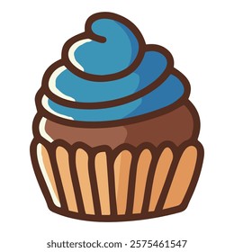 A blue cupcake with swirl frosting, great for dessert illustrations, party themes, and festive designs