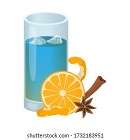 Blue curacao summer cocktail. Glass of juice illustration. Vector.