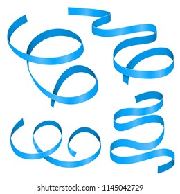 Blue curled ribbons. Vector 3d illustration isolated on white background