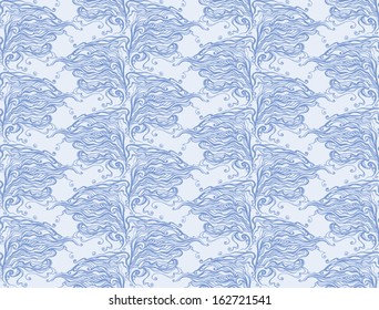 Blue curls background. Vector seamless abstract hand-drawn pattern with curls. 