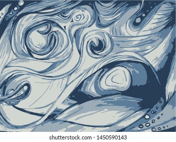 blue curls pattern in a chaotic manner