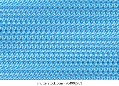 Blue curly simple and old fashioned sea or ocean waves background