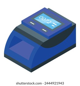 Icono de detector de divisas azul Vector isométrico. Billete de dinero. Finanzas empresariales