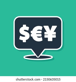 Blue Currency exchange icon isolated on green background. Cash transfer symbol. Banking currency sign.  Vector