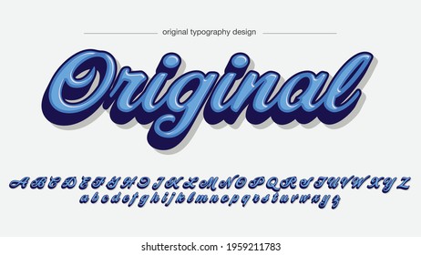 Blue Cursive Calligraphy 3D Typography Artistic Font