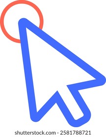 Blue cursor icon actively clicking on a red circle, symbolizing digital interaction and user engagement. Ideal for concepts of technology, navigation, and online interfaces