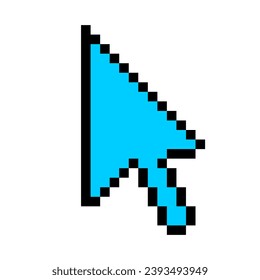 Blue cursor line icon. Computer, mouse, arrow, hover, click, highlight, screen, , pixel style. Multicolored icon on white background